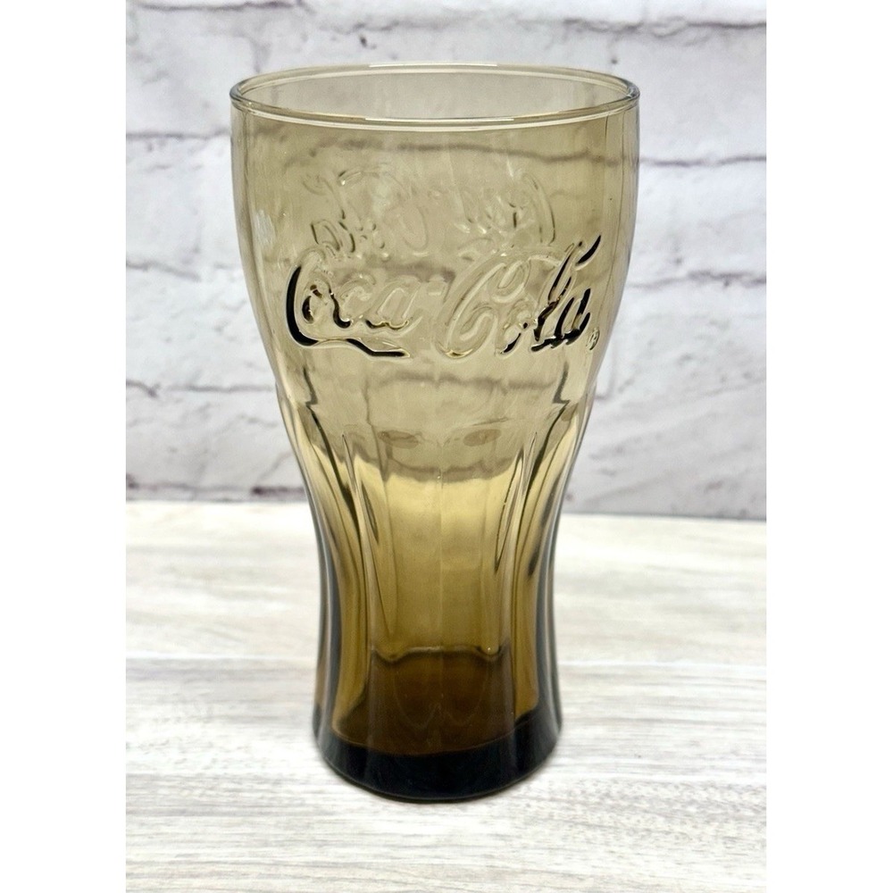 Vintage Coca Cola Amber Smoked Contour Glass 6" Libbey Retro Coke 16 oz
